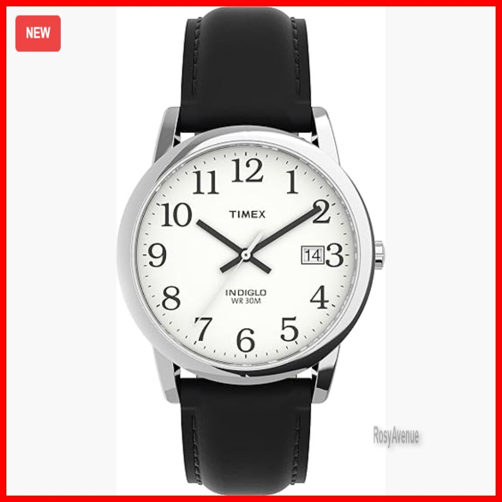 Men's Easy Reader Watch With Indiglo Backlight And Leather Strap